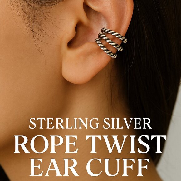 Sterling Silver Rope Twist Ear Cuff – No Piercing Needed - Picture 1 of 2